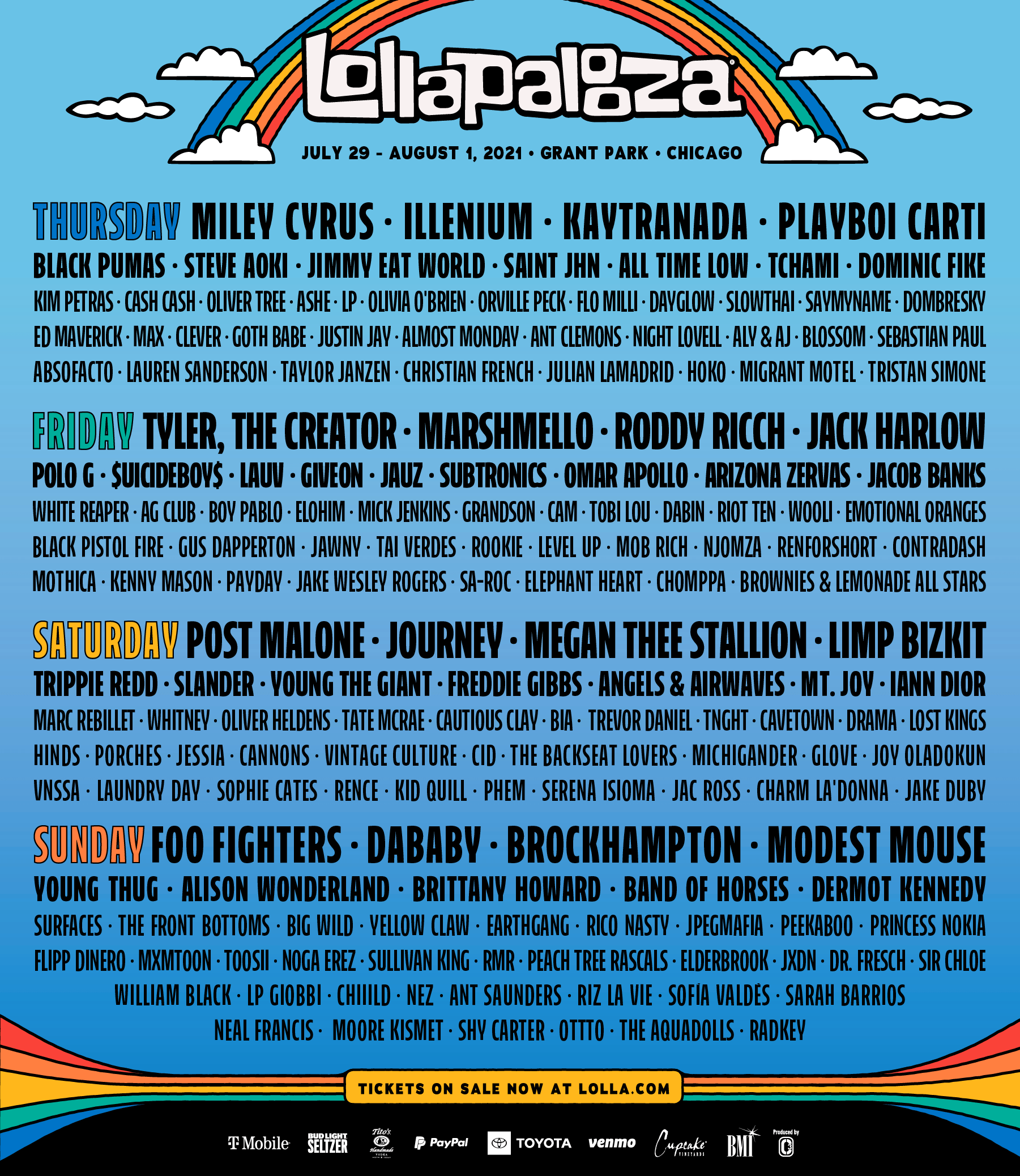 Lollapalooza Announce 2021 Lineup By Day Plus 1-Day Tickets! 2
